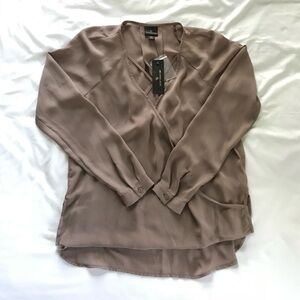 Taupe Long Sleeve Shirt With Lace Up Detail